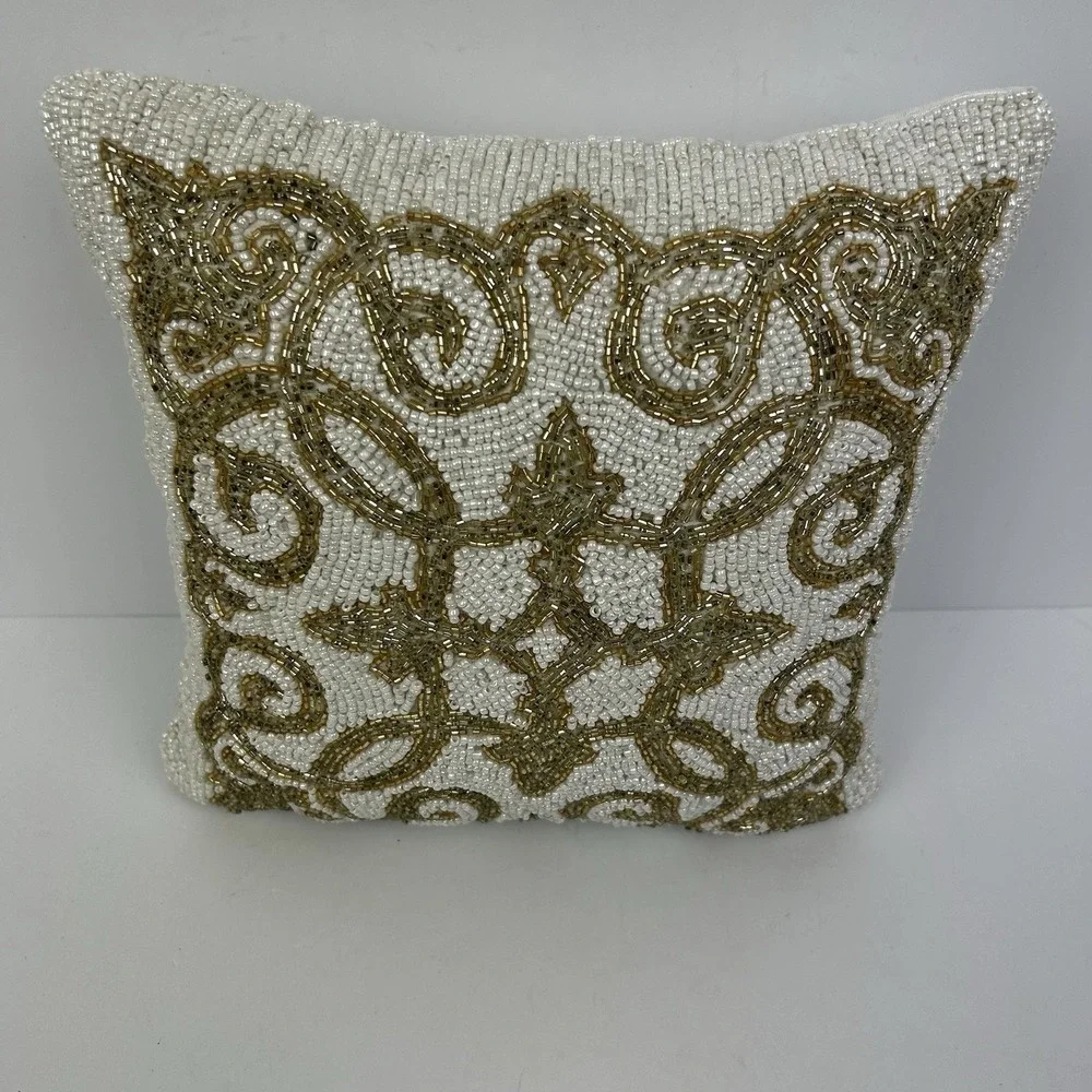 Bohemian Ethnic Beaded Intricate Art Nouveau Pillow Bed Home Decor Gold 11
